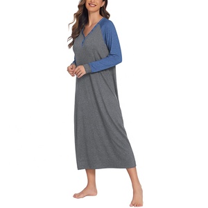 OEM Fábricas Mujeres Cremallera Batas Camisones de longitud completa, Algodón Loose Housecoat Manga larga Loungewear Ropa de dormir - Product Image 5