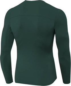<b>Men</b> Long Sleeve <b>Compression</b> <b>Shirt</b> Solid Dark Green Knitted Slim Fit O-Neck Sporty Quick Dry Athletic Wear <b>compression</b> <b>Shirts</b> - Product Image 2