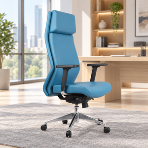 Chaise de bureau de direction à dossier haut en cuir PU, accoudoirs réglables, base chromée, pivotante, design ergonomique, style moderne, cadre en aluminium - Product Image 1