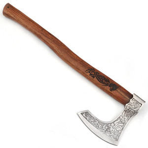 Hacha Vikinga de Alta Calidad, Grado Industrial, Espiga Plana, Mango de Madera, Acero de Damasco Forjado, Funda de Cuero, Personalizable, 3 Años de Garantía - Product Image 5