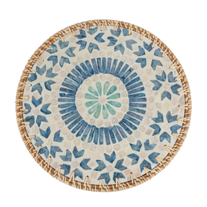 Sustainable Rattan <b>Table</b> Mat White MOP Inlay Vietnam Woven <b>Placemat</b> <b>for</b> Bright Modern Deco - Product Image 1