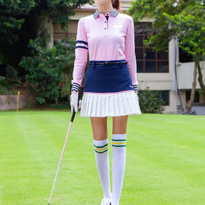 Women's Golf Long Sleeve Polo Shirt Pleated <b>Skirt</b> Set Quick-Dry Stripe Collar Sportswear Suit Wholesale OEM Custom Logo - Product Image 2