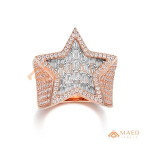 <b>Mens</b> Rose Gold Tone Moissanite Star <b>Ring</b> Luxury Baguette Cut Diamond Look Statement <b>Ring</b> for <b>Men</b> - Product Image 6