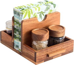 Porte-serviettes en bois pour salière et poivrière – Organiseur de cuisine pour serviettes et condiments - Product Image 1