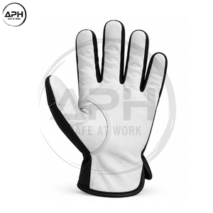 Gants d'assemblage noir, gris et jaune fluo avec sangle de poignet réglable et surpiqûres contrastées, conception personnalisée OEM - Product Image 5