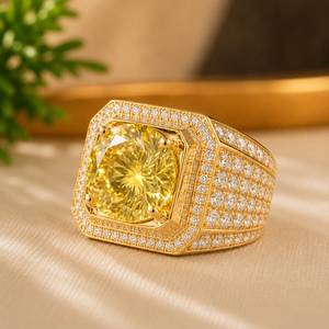 แหวนหมั้นพลอยสีเหลือง เงินแท้ 925 แหวนประดับเพชรทรงกลม แหวนแต่งงาน - Product Image 4