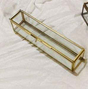 Caja de Joyería de Latón y Vidrio con Acabado Dorado, Caja de Almacenamiento Transparente para Anillos, Aretes, Pulseras e Invitaciones de Boda - Product Image 4