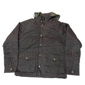 Chaqueta de caza marrón al por mayor, vaqueros aceitados, cortavientos con capucha para invierno, ropa de caza deportiva para exteriores con logotipo personalizado OEM, venta al por mayor - Product Image 1