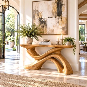 Console d'entrée en bois, table d'appoint étroite de style farmhouse, table derrière le canapé, buffet haut de gamme en bois massif de style Wabi Sabi - Product Image 6