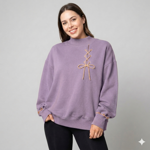 Women's Yellow Oversized Mock Neck Lace Up Bow Sweatshirt <b>Drop</b> Shoulder Long Sleeve Casual Fleece Pullover Loose Fit - Product Image 4