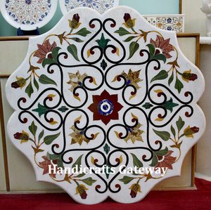 Hermosa Mesa de Mármol Blanco Natural con Diseño de Incrustaciones Hechas a Mano, Forma Octagonal con Nuevo Patrón, Ideal para Mesa de Esquina - Product Image 3