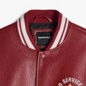 Men'<b>s</b> Red PU Varsity <b>Jacket</b> Preppy Style Embroidered Logo Turn-down Collar Regular Sleeve Autumn Wear leather cowhide chenille - Product Image 2