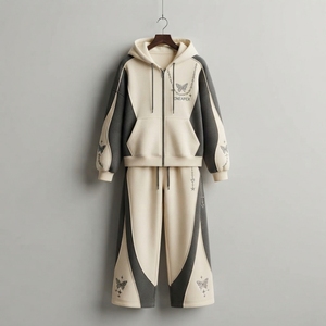 Women's <b>Cream</b> <b>Black</b> Tracksuit Set Oversized Zip Up Hoodie Wide Leg Pants Butterfly Graphic Casual Streetwear - Product Image 6