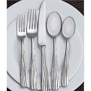 Ensemble cuillère fourchette en acier inoxydable poli miroir argenté Nouveau design Poignée de doublure laser fini argent - Product Image 1