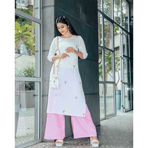 Traje de Rayón Blanco Transpirable Bordado a Mano con Tela Crepé Talla XS para Mujer - Product Image 2