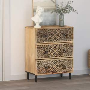 Petite armoire latérale en bois de manguier naturel avec pieds en fer, bois de manguier massif pour salon - Product Image 3