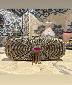Medium Size Brass Handmade Customized <b>Gold</b>-Plated Kundan <b>Clutch</b> Golden Indian Wedding Traditional Glass Mosaic Feng Shui <b>Purse</b> - Product Image 5
