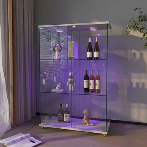Modern Antique Living Room Cabinet with LED Lights Quick Assembly Tempered <b>Glass</b> <b>Bookshelf</b> - Product Image 3