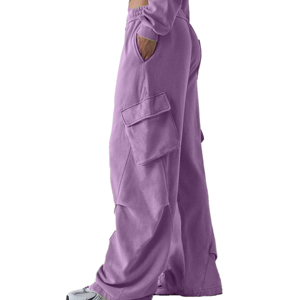 Pantalones Deportivos Rosas para Mujer, Cintura Elástica, Tejido de Punto, Spandex y Algodón, Largos, Color Sólido, con Bolsillos, Estilo para Todas las Temporadas - Product Image 2