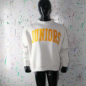 JUNIORS WHITE <b>Mock</b> <b>Neck</b> Sweatshirt 100% YELLOW Applique Embroidery wide <b>neck</b> Sweatshirt Finer Threads - Product Image 1