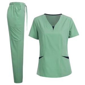 Scrub <b>Set</b> for Unisex <b>Doctor</b> Denim Scrub Tops and Pants Trendy V Neck Plus Size Solid Color Hospital Use - Product Image 6