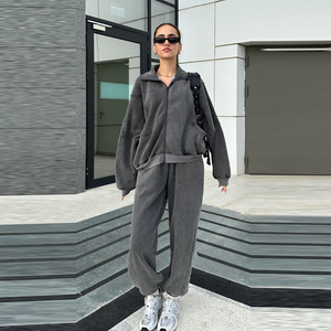 Combinaison zippée en polaire gris surdimensionnée, coupe classique, col montant, unisexe, pour l'automne - Product Image 5
