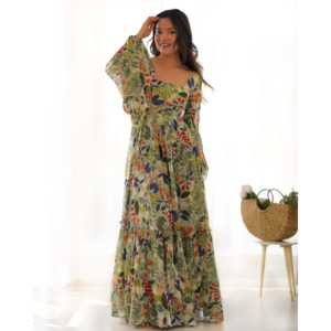 Sunaina Pista Colorful Floral Vestido Digital Impreso Faux Georgette DKB-267 - Product Image 2