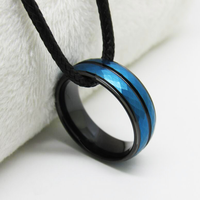 Bague en carbure de tungstène noir avec incrustation étoile bleue taillée et double rainures, alliance de mariage étagée de 8 mm pour homme, bijoux en gros