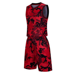 Ensemble de maillot de basket-ball rouge unisexe, sans manches, col en V, respirant, en maille, coupe athlétique, uniforme pour toutes les saisons - Product Image 1