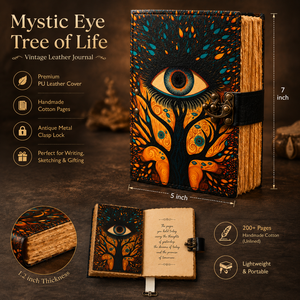 Handmade Vintage Spell Book Journal Genuine Leather Rectangle Eco-Friendly Deckle Edge Evil Eye Classic Style - Product Image 6