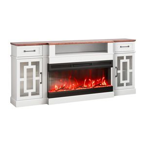 Vintage 80\" Fireplace TV <b>Stand</b> <b>Corner</b> Media Storage with 36\" Fireplace 20\" Storage Drawers Cabinets Elegant Console Table - Product Image 1