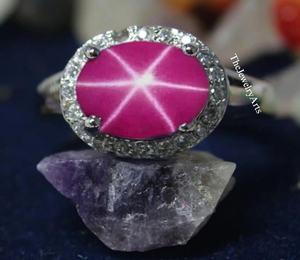 Bague en argent sterling 925 avec rubis étoile rose géométrique, bague étoile Lindy rose, bague étoile à 6 branches en argent massif, bijoux étoiles - Product Image 2