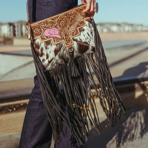 Bolso Bandolera de Cuero Vacuno con Flecos Estilo Western – Bolso de Hombro Boho Vintage Hecho a Mano con Borlas Largas para Mujer - Product Image 1