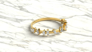 Anillo de Diamantes Baguette de Oro de 18K, Banda de Eternidad Alternante con Diamantes Dispersos, Anillo de Boda Apilable Tipo Confeti, Joyería Fina para Mujer - Product Image 3