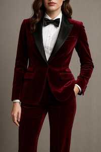 Costume de smoking en velours rouge pour femme, ensemble blazer et pantalon en velours de luxe, tenue de soirée formelle, invité de mariage - Product Image 4