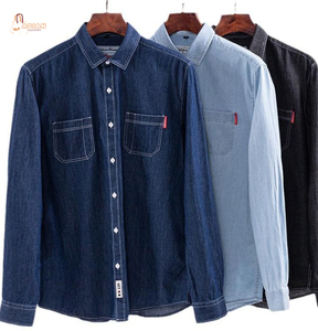 Men's Light Blue Denim Shirt Long Sleeve Button <b>Down</b> Regular Fit Casual Topstitch Detail Stonewash Cotton Fabric - Product Image 2