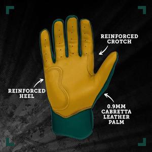Premium Black Fingerless Leather Baseball Batting Gloves <b>Wrist</b> <b>Support</b> Strap Yellow <b>Thumb</b> Accent White Light Breathable - Product Image 2