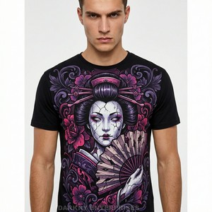 Camiseta Negra Personalizada para Hombre con Gráfico de Geisha Japonesa, Impresión Digital de Alta Calidad, Ropa Urbana de Algodón Suave - Product Image 1