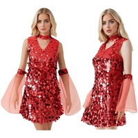 Costume Hippie à paillettes pour femmes Mini robe avec manches évasées amovibles pour les années 70 Disco Costume Dance Prom Parties Party Performance