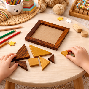 Puzzle Tangram en bois artisanal de RRSd Trades Private Limited |   Jeu éducatif de casse-tête sur les formes géométriques |   Jouet éducatif - Product Image 3