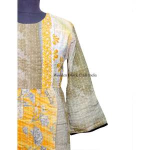 Magnifique robe Kantha florale pour femmes, robe longue en coton indien pour la maternité, robe de bain en dentelle pour l'été et le printemps - Product Image 6