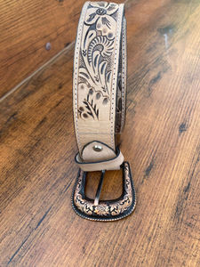 เข็มขัดหัวเข็มขัดโลหะผสมหนังวัวมือสไตล์คาวบอยตะวันตกวินเทจทำด้วยมือเข็มขัดหนังแท้ลายดอกไม้สำหรับทุกเพศ - Product Image 4