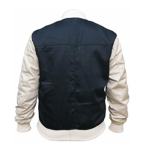 Vintage Style Wool Varsity <b>Jacket</b> with Leather Sleeves Stand Collar Solid Unisex Letterman Bomber Urban Streetwear Trend Coat - Product Image 4
