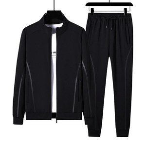 Ensemble de survêtement noir pour homme, décontracté, athlétique, avec veste et pantalon à col montant - Product Image 1