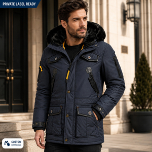 Men's Hooded <b>Parka</b> Jacket 220g Woven Fleece Polyester Eco-Friendly <b>Waterproof</b> Casual Winter <b>Coat</b> Fur Lining Zipper Closure - Product Image 3