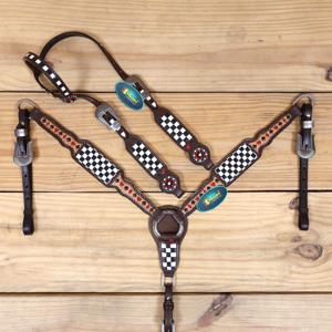 Ensemble de têtière et de collier de poitrail Western en cuir de vachette de qualité supérieure, léger, aux designs tendance, équipement équestre saisonnier, best-seller - Product Image 1