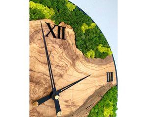 Custom Logo Silent Solid Wood Wall Clock with Preserved Moss Rustic Non-Ticking Decorative Clock for Home Decor Wholesale - Product Image 1
