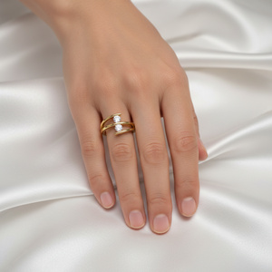 Bague de fiançailles tendance en moissanite à deux pierres rondes taille brillant, sertie par tension, style bypass, Toi et Moi, pour femme, en argent sterling 925 - Product Image 3