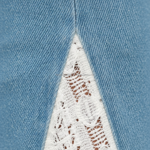 Elegant Breathable Y2K Casual White Lace Patchwork Denim Flare Pants Women High Stretch Retro <b>Bell</b> Bottom Wholesale OEM/ODM - Product Image 5