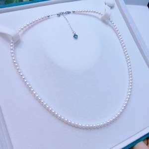 Collier chaîne en perles d'eau douce Aurora Akoya de Zhuji Source, 3-4 mm, perles de bébé, chaîne claviculaire, blanc froid, cuir, collier en perles d'eau douce - Product Image 1